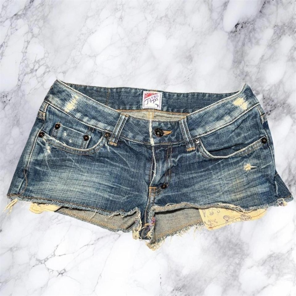 Rare PRPS Made in Japan Y2K Low Rise Distressed Denim Micro Jorts 
Size 25